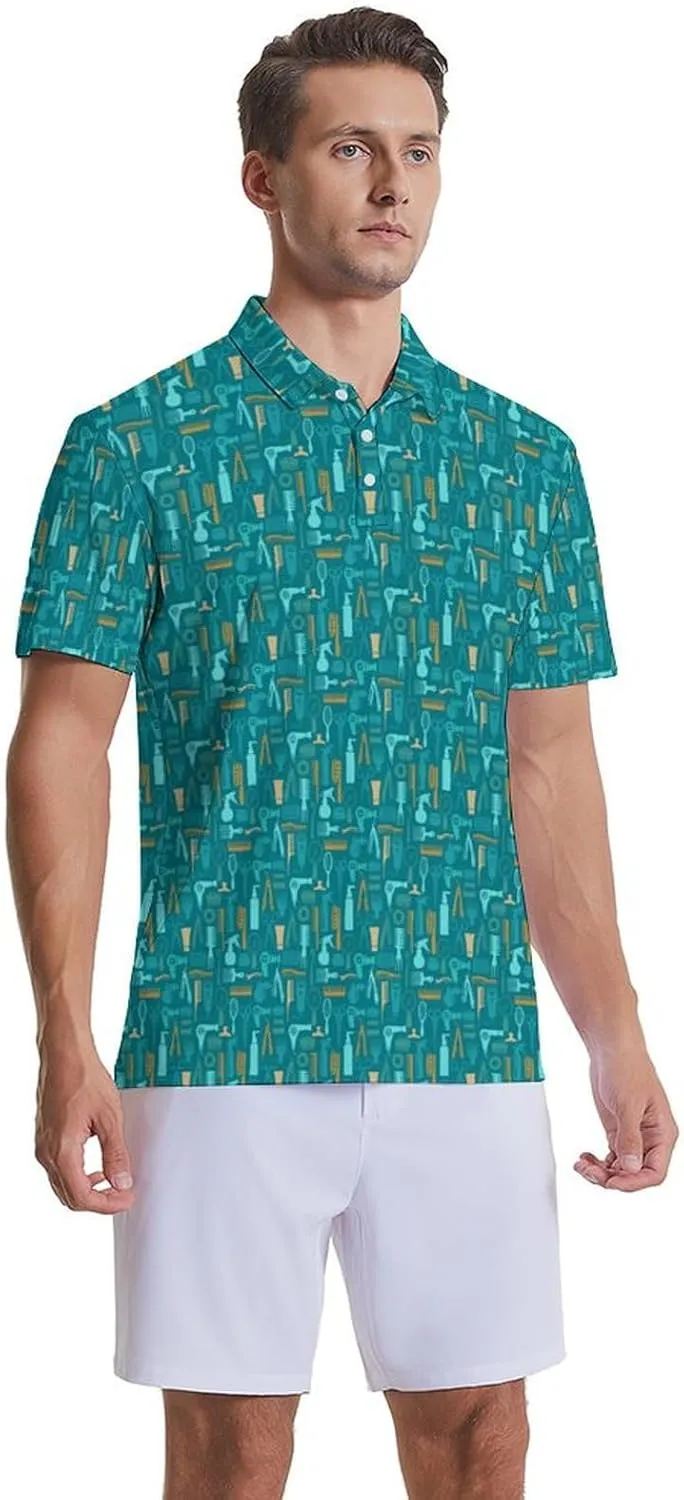 Party Mens Golf Shirt Print Short Sleeve Moisture Wicking Funny Sport Performance Polo Shirts for Men