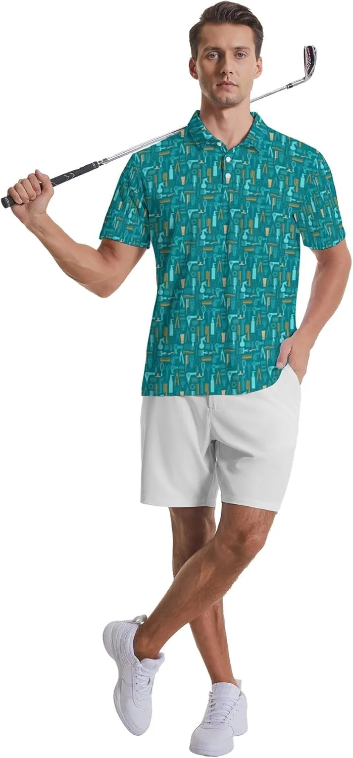Party Mens Golf Shirt Print Short Sleeve Moisture Wicking Funny Sport Performance Polo Shirts for Men