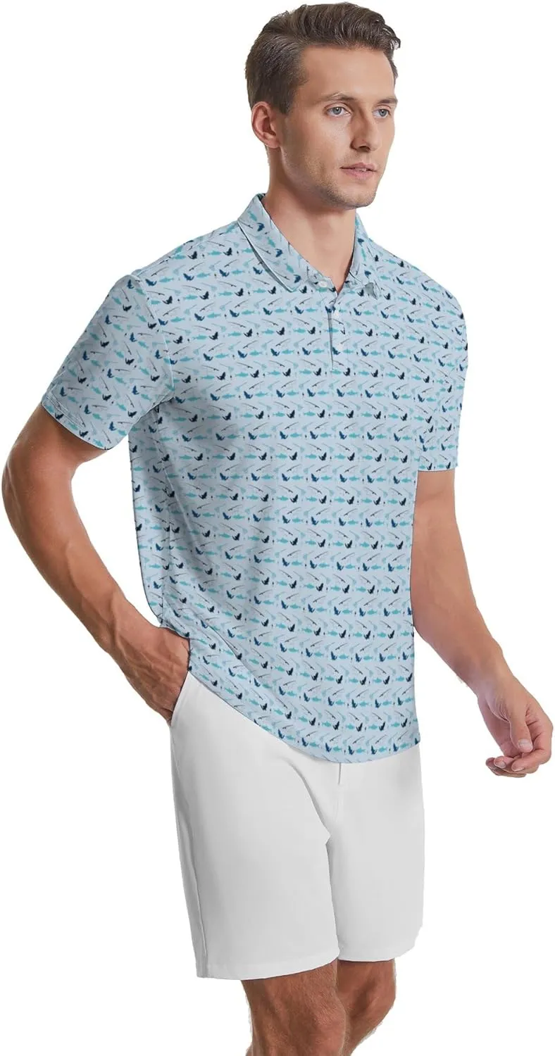 Party Mens Golf Shirt Print Short Sleeve Moisture Wicking Funny Sport Performance Polo Shirts for Men