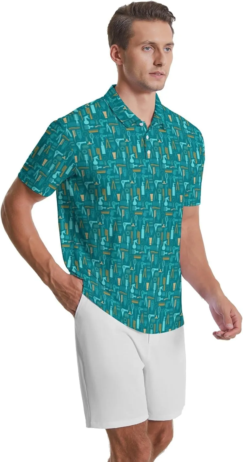 Party Mens Golf Shirt Print Short Sleeve Moisture Wicking Funny Sport Performance Polo Shirts for Men