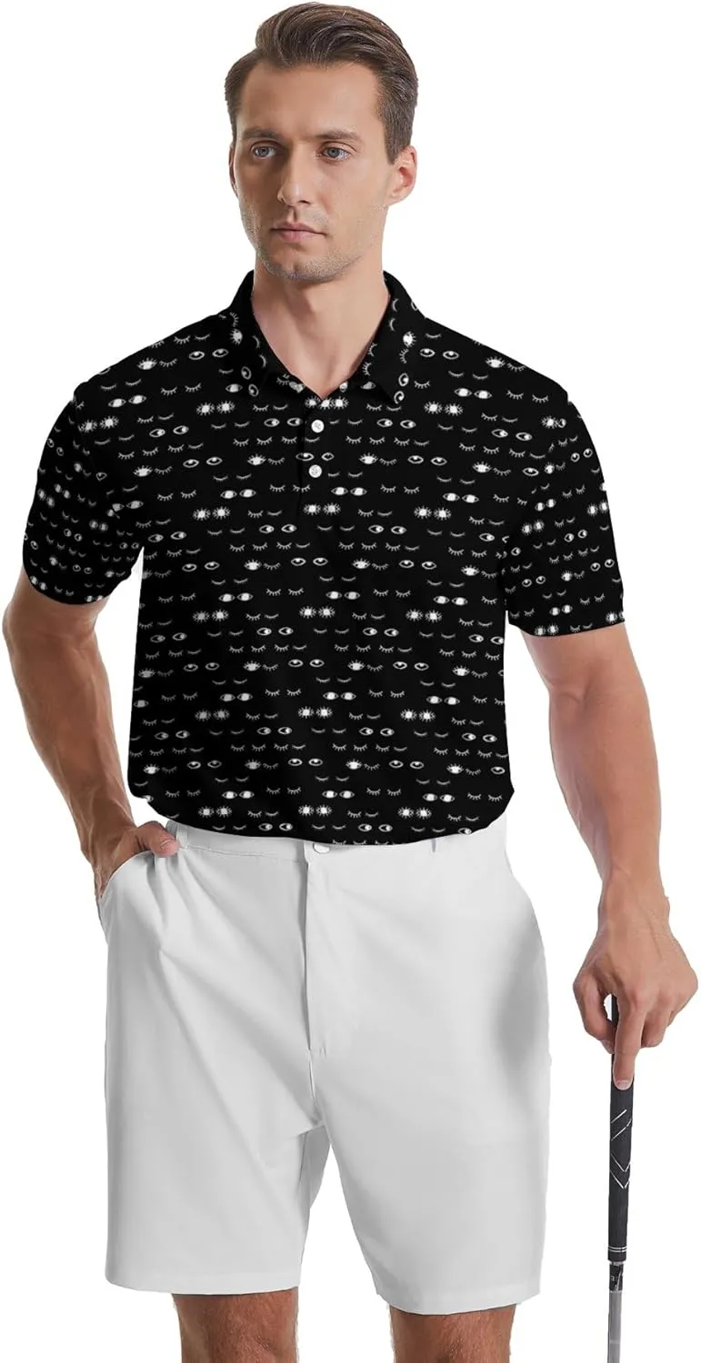 Party Mens Golf Shirt Print Short Sleeve Moisture Wicking Funny Sport Performance Polo Shirts for Men