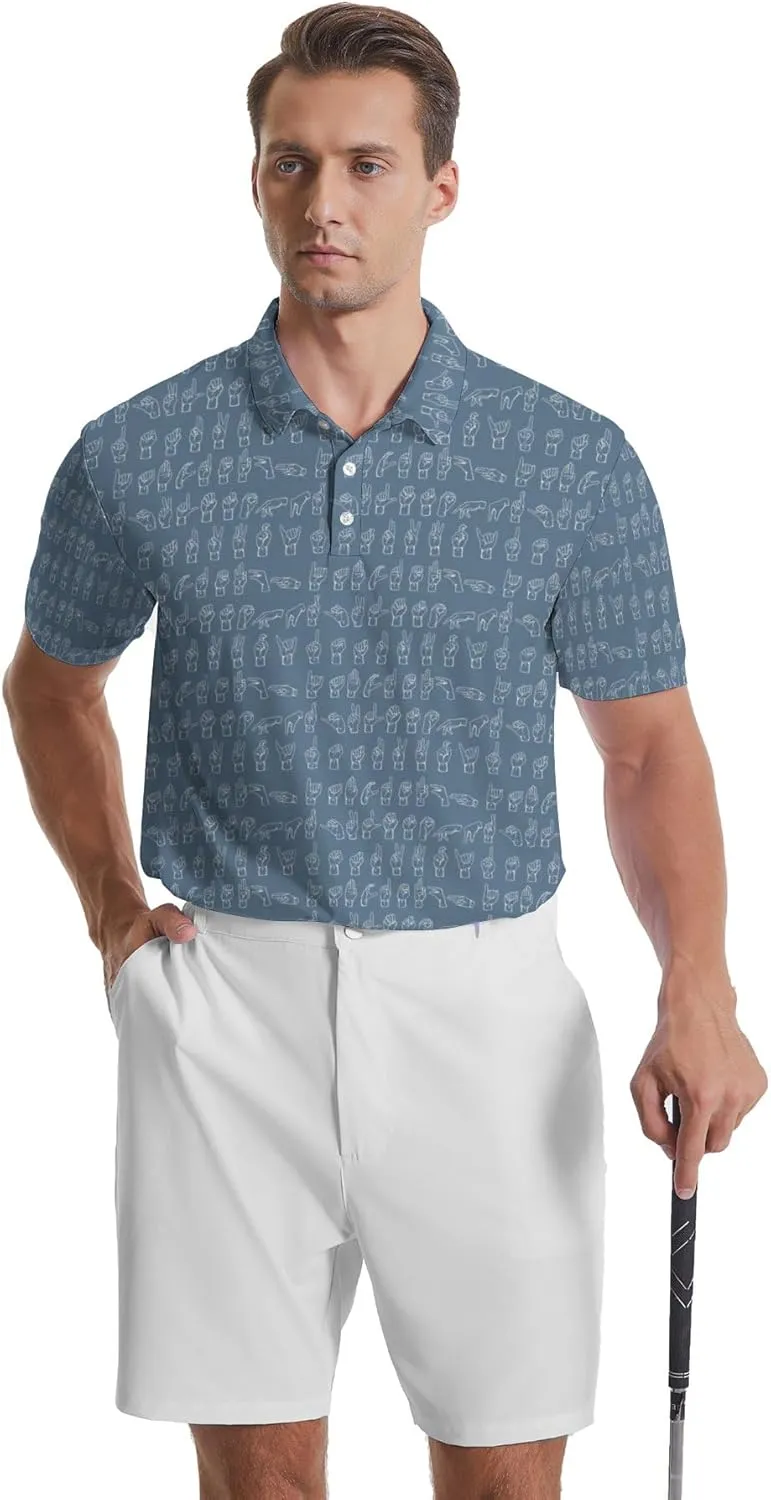 Party Mens Golf Shirt Print Short Sleeve Moisture Wicking Funny Sport Performance Polo Shirts for Men