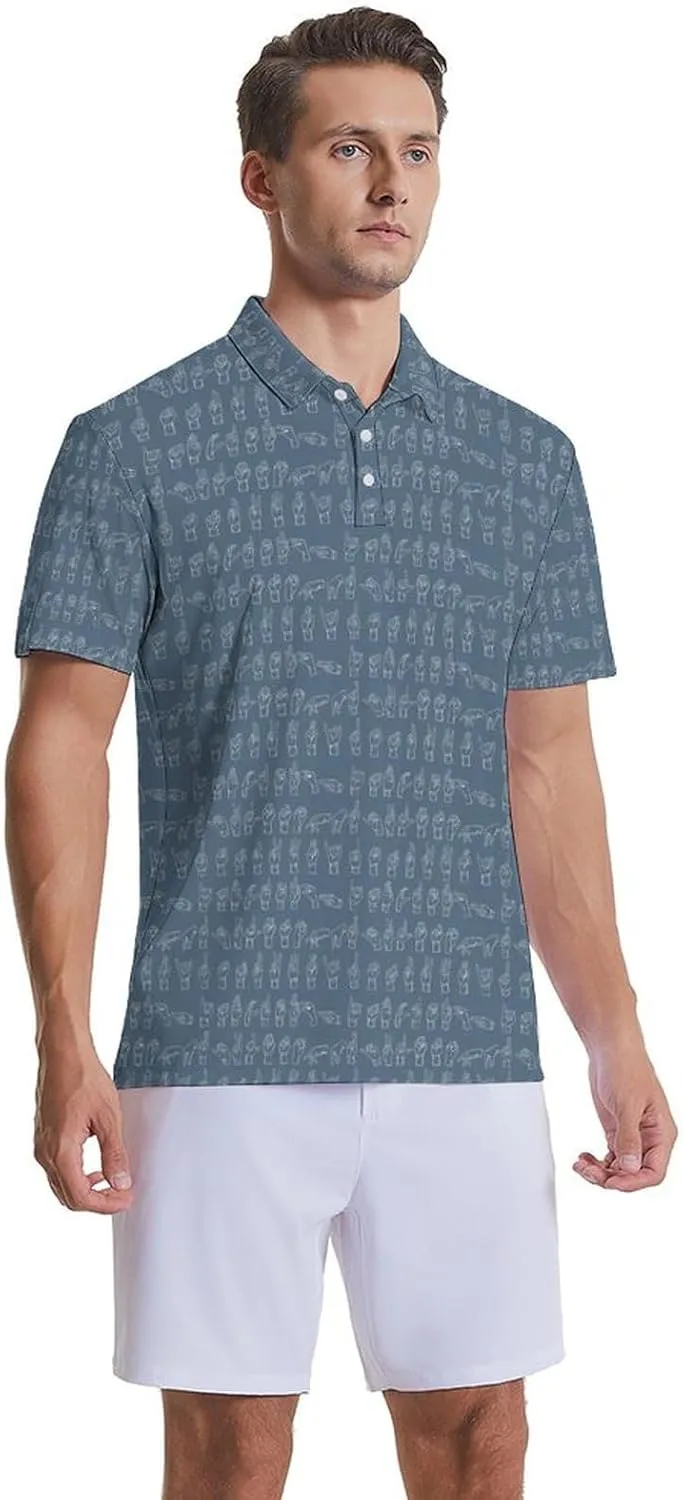 Party Mens Golf Shirt Print Short Sleeve Moisture Wicking Funny Sport Performance Polo Shirts for Men