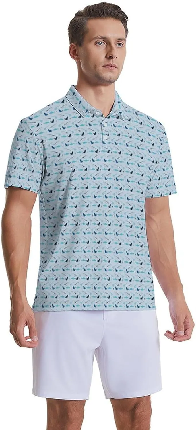 Party Mens Golf Shirt Print Short Sleeve Moisture Wicking Funny Sport Performance Polo Shirts for Men