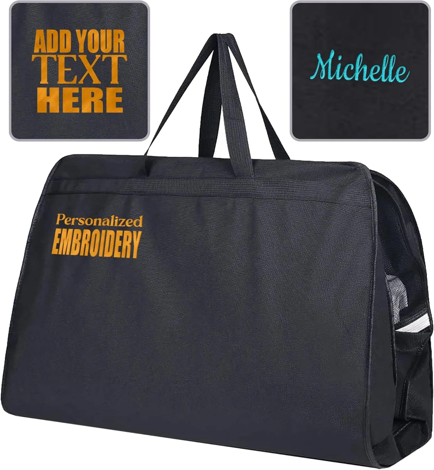 Personalized Gusseted Garment Bags for Travel- Custom Breathable Black Suit Bags With Two Mesh Pockets for Men and Women - Ideal for Travel, Suites Cover, Shoes and Storage with Carry Handle