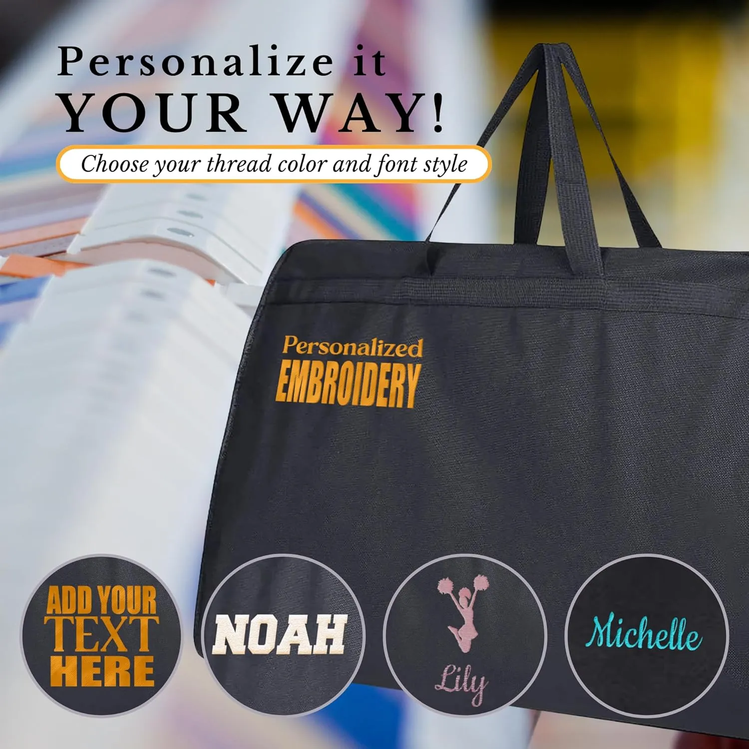 Personalized Gusseted Garment Bags for Travel- Custom Breathable Black Suit Bags With Two Mesh Pockets for Men and Women - Ideal for Travel, Suites Cover, Shoes and Storage with Carry Handle