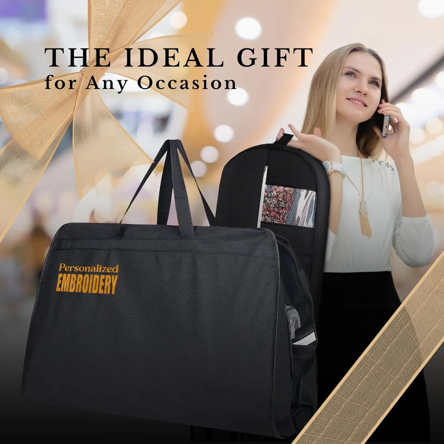 Personalized Gusseted Garment Bags for Travel- Custom Breathable Black Suit Bags With Two Mesh Pockets for Men and Women - Ideal for Travel, Suites Cover, Shoes and Storage with Carry Handle