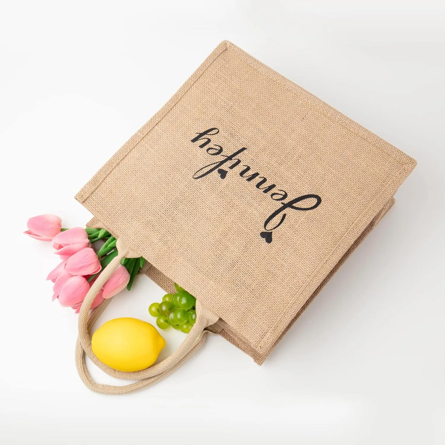 Personalized Jute Tote Bag, Reusable Burlap Canvas Bag with Handles Gift for Bridesmaid Wedding, Market Grocery Shopping, Bachelorette Party, Beach Trip (Style1)