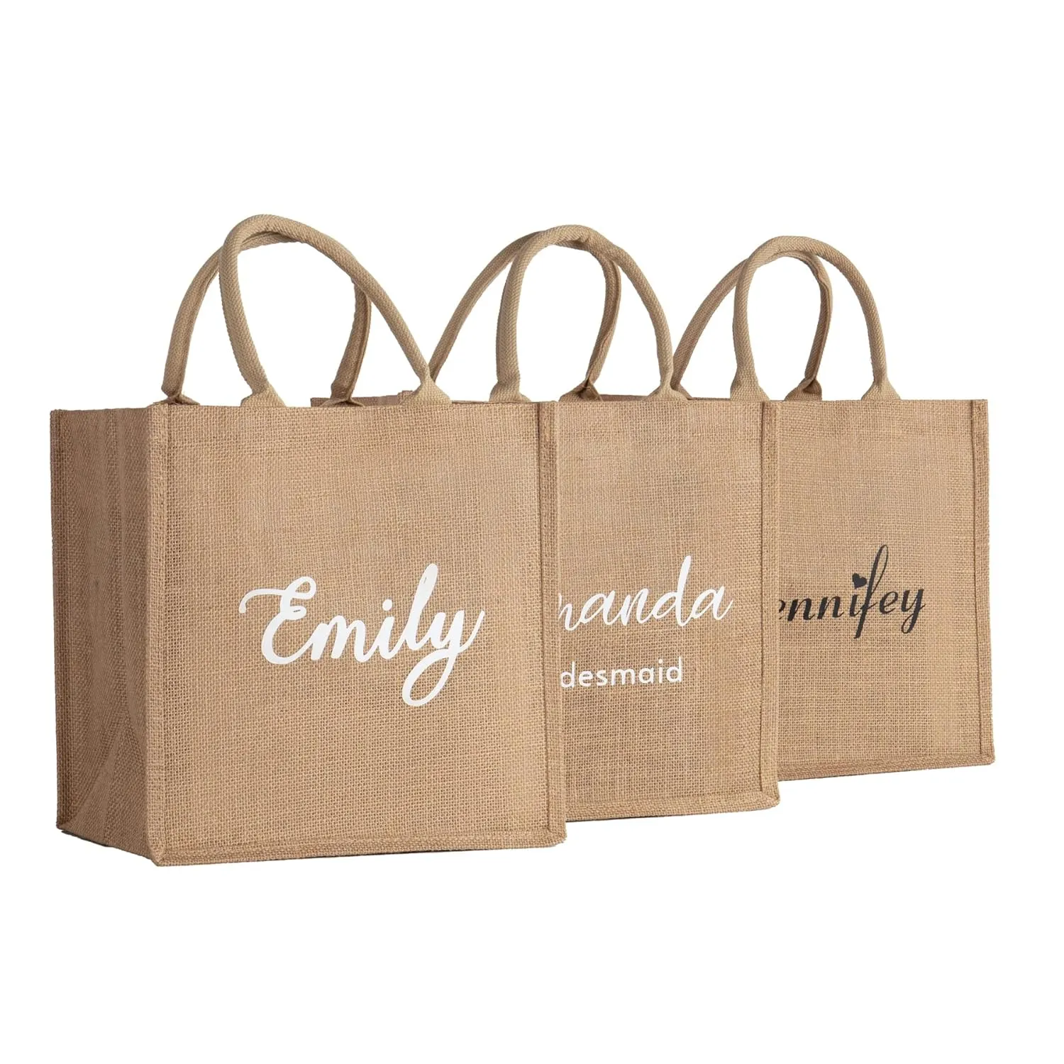 Personalized Jute Tote Bag, Reusable Burlap Canvas Bag with Handles Gift for Bridesmaid Wedding, Market Grocery Shopping, Bachelorette Party, Beach Trip (Style1)