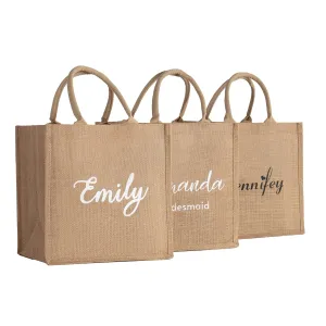 Personalized Jute Tote Bag, Reusable Burlap Canvas Bag with Handles Gift for Bridesmaid Wedding, Market Grocery Shopping, Bachelorette Party, Beach Trip (Style1)