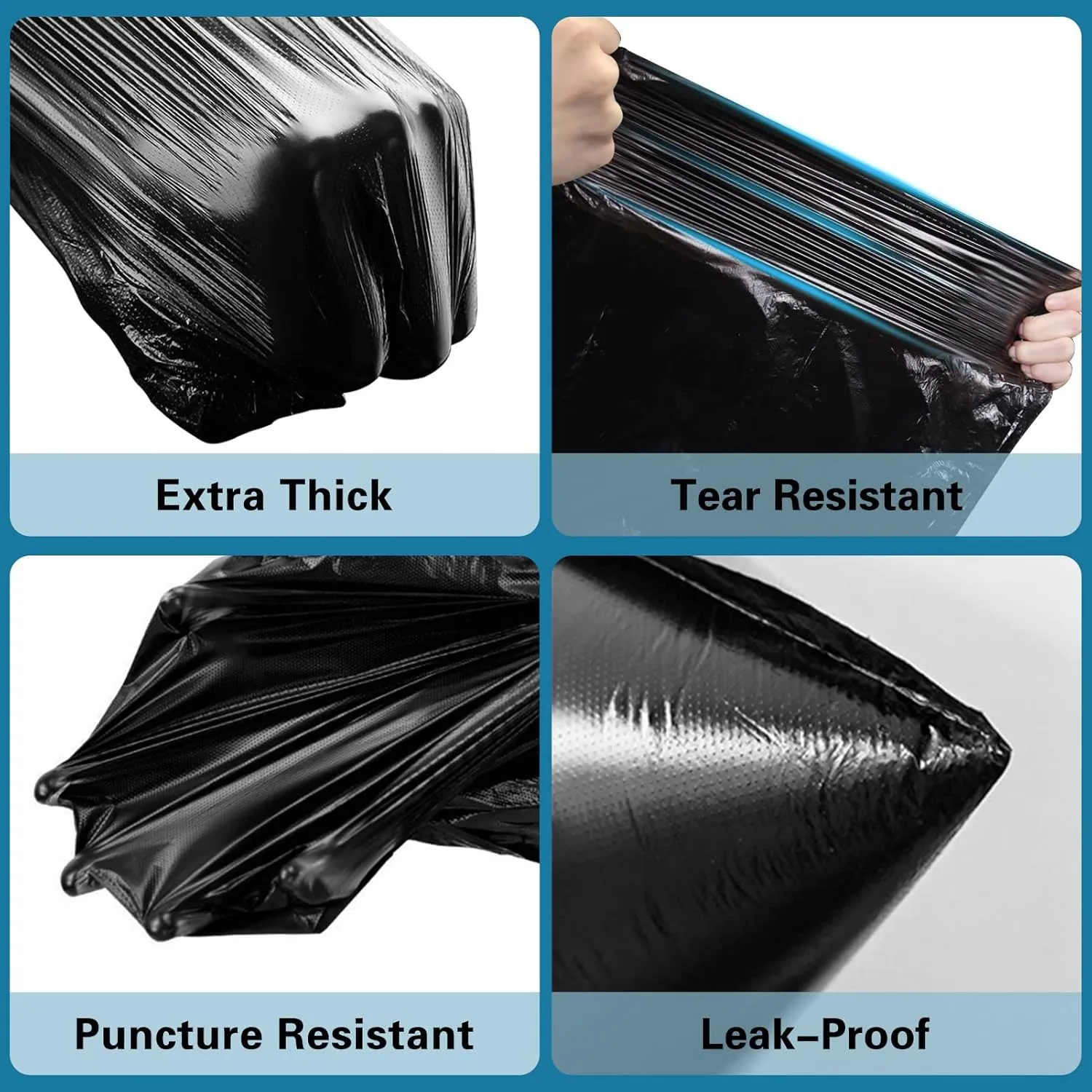 PetsHome Garbage Bags 13 Gallon Trash Bags 100 Count [Extra Thick][Leak Proof] Tall Kitchen Rubbish Bags Trash Can Liners for Kitchen, Home, Office, School, Hotel, Courtyard, Parties-Black