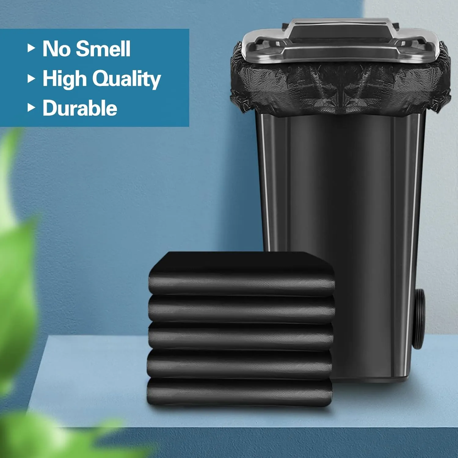 PetsHome Garbage Bags 13 Gallon Trash Bags 100 Count [Extra Thick][Leak Proof] Tall Kitchen Rubbish Bags Trash Can Liners for Kitchen, Home, Office, School, Hotel, Courtyard, Parties-Black