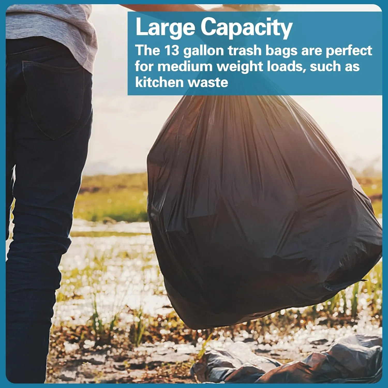PetsHome Garbage Bags 13 Gallon Trash Bags 100 Count [Extra Thick][Leak Proof] Tall Kitchen Rubbish Bags Trash Can Liners for Kitchen, Home, Office, School, Hotel, Courtyard, Parties-Black