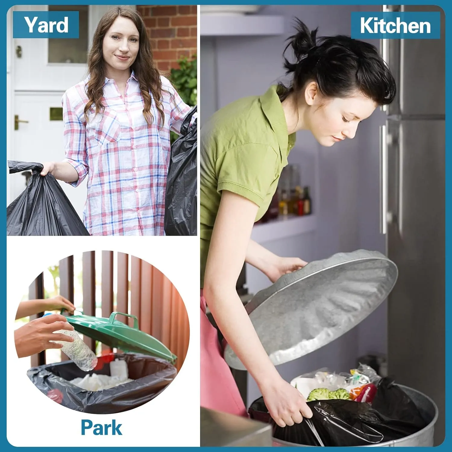PetsHome Garbage Bags 13 Gallon Trash Bags 100 Count [Extra Thick][Leak Proof] Tall Kitchen Rubbish Bags Trash Can Liners for Kitchen, Home, Office, School, Hotel, Courtyard, Parties-Black