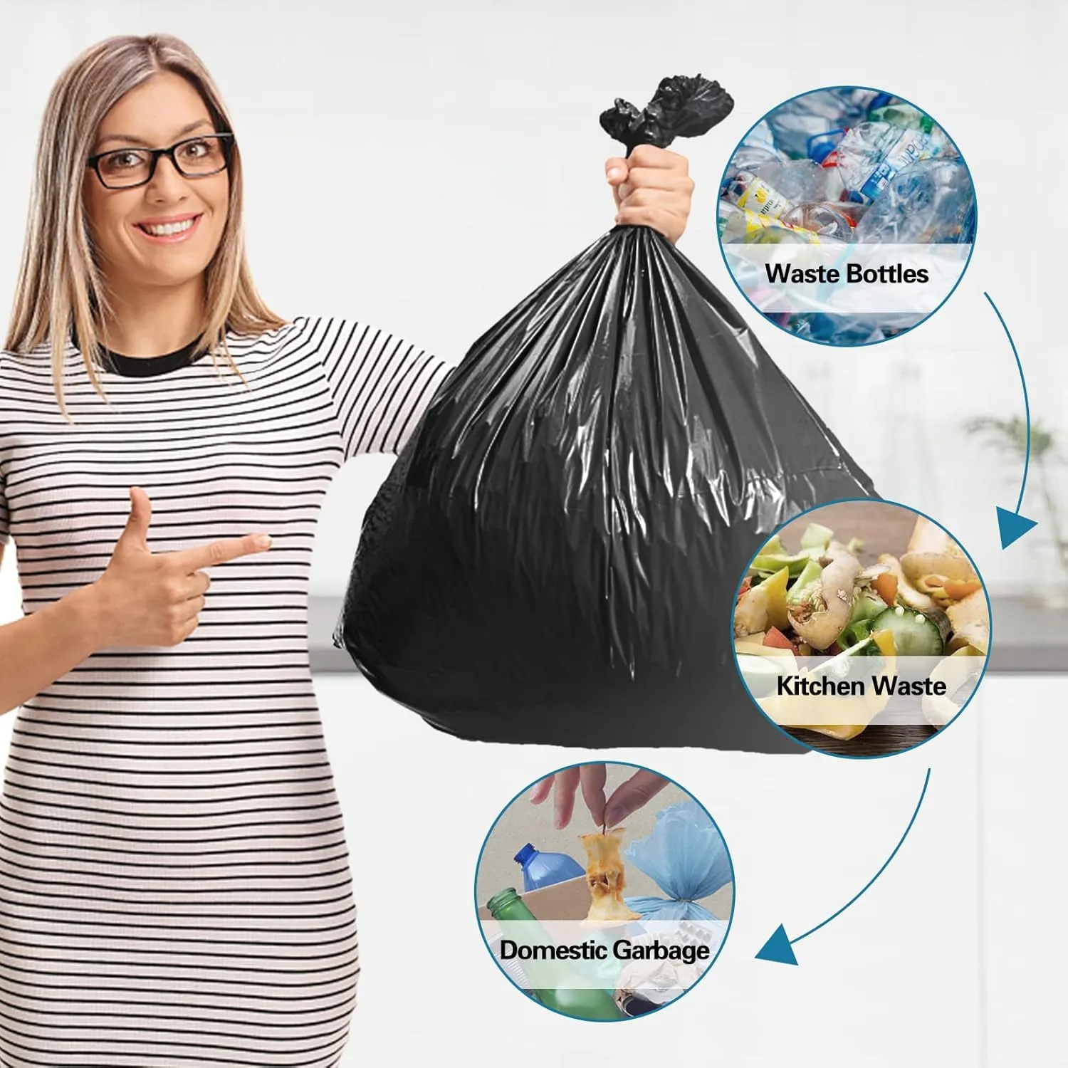 PetsHome Garbage Bags 13 Gallon Trash Bags 100 Count [Extra Thick][Leak Proof] Tall Kitchen Rubbish Bags Trash Can Liners for Kitchen, Home, Office, School, Hotel, Courtyard, Parties-Black