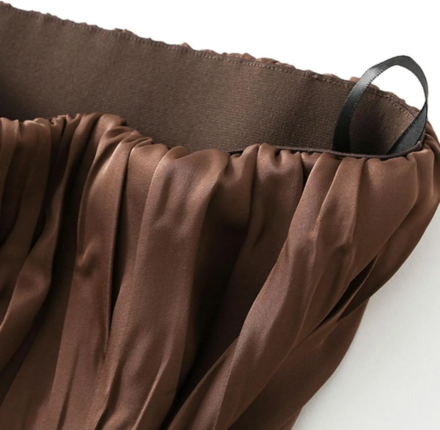 Pleated Midi Skirts for Women 2025 Summer Solid Color Flowy Swing A-Line Elastic Waisted Long Skirt