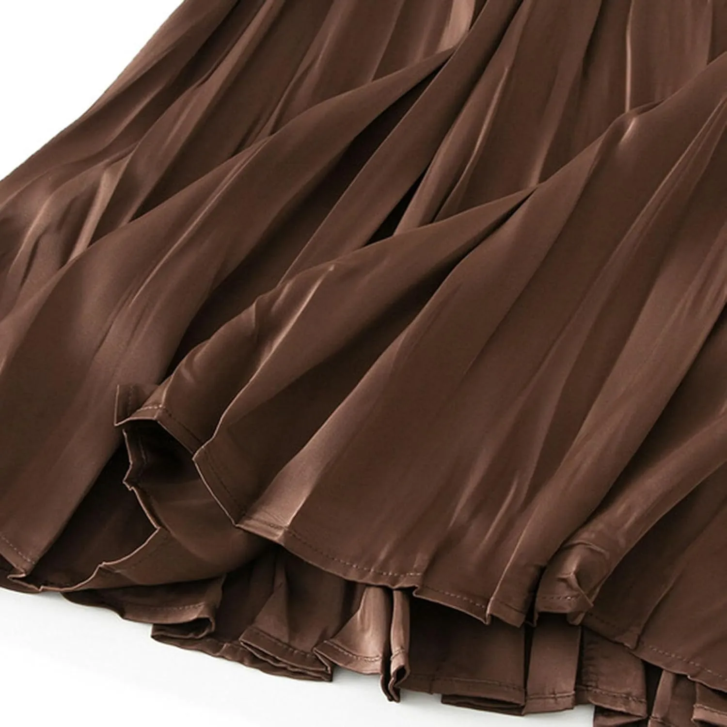 Pleated Midi Skirts for Women 2025 Summer Solid Color Flowy Swing A-Line Elastic Waisted Long Skirt
