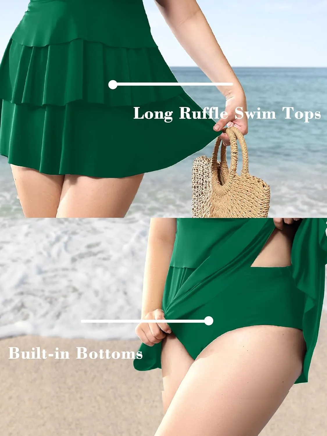 Plus Size Tankini Swimsuits for Women 2025 Tummy Control Two Piece Bathing Suits Ruffle Swim Tops with Bottoms