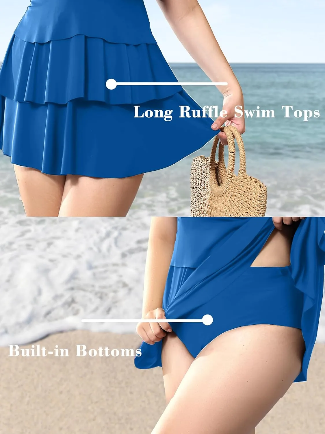 Plus Size Tankini Swimsuits for Women 2025 Tummy Control Two Piece Bathing Suits Ruffle Swim Tops with Bottoms