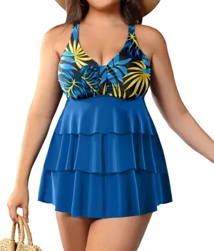 Plus Size Tankini Swimsuits for Women 2025 Tummy Control Two Piece Bathing Suits Ruffle Swim Tops with Bottoms