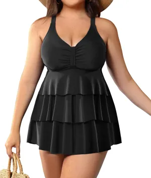 Plus Size Tankini Swimsuits for Women 2025 Tummy Control Two Piece Bathing Suits Ruffle Swim Tops with Bottoms