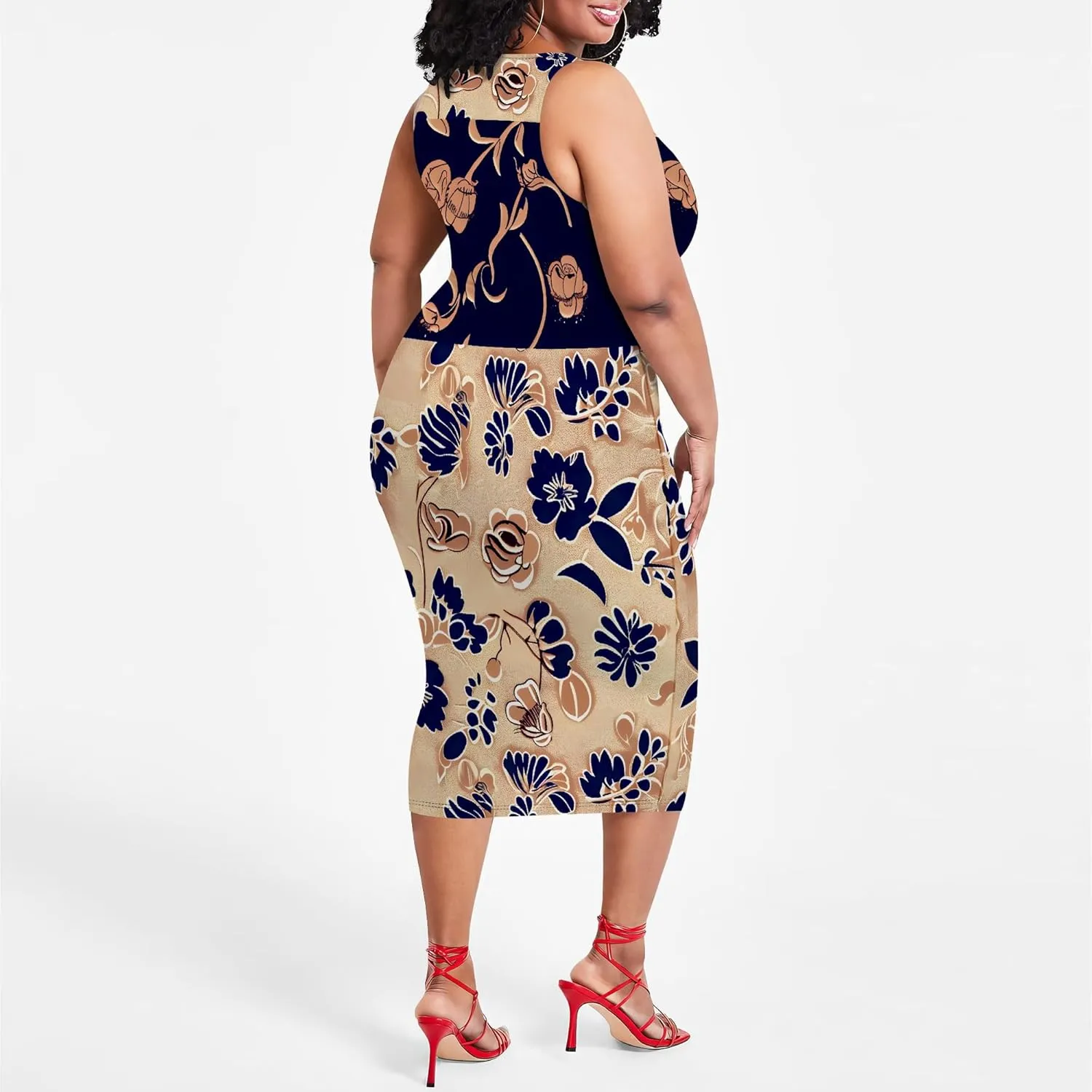 Plus Size Womens Summer Casual Sexy Sleeveless Bodycon Dress Basic Pencil Midi Club Dresses Beach Party XL-6XL