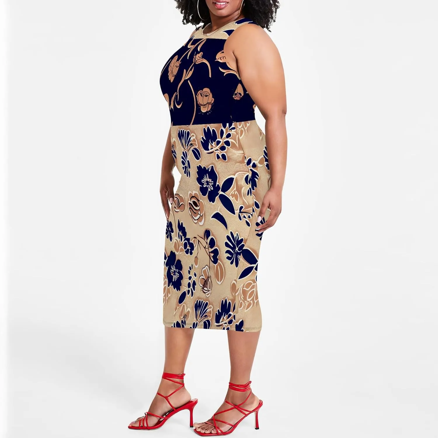 Plus Size Womens Summer Casual Sexy Sleeveless Bodycon Dress Basic Pencil Midi Club Dresses Beach Party XL-6XL