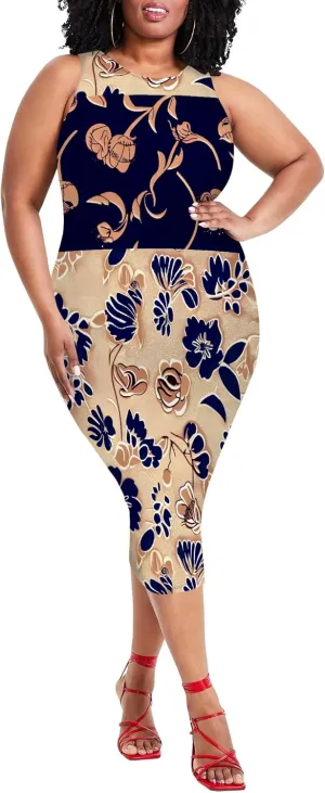 Plus Size Womens Summer Casual Sexy Sleeveless Bodycon Dress Basic Pencil Midi Club Dresses Beach Party XL-6XL