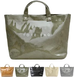 PVC Tote Bags for Women Letter Print Kraft Paper Plastic Tote Bags with Handles Clear Plastic Handbag Shopping Bag