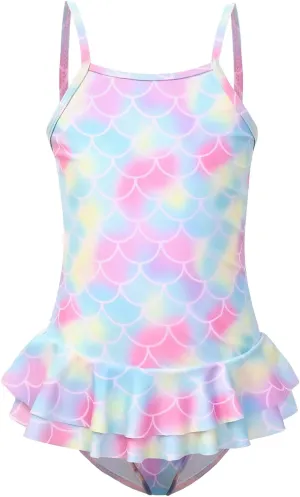 QPANCY One Piece Swimsuits for Girl Ruffle Unicorn Bathing Suits Strap Swimwear
