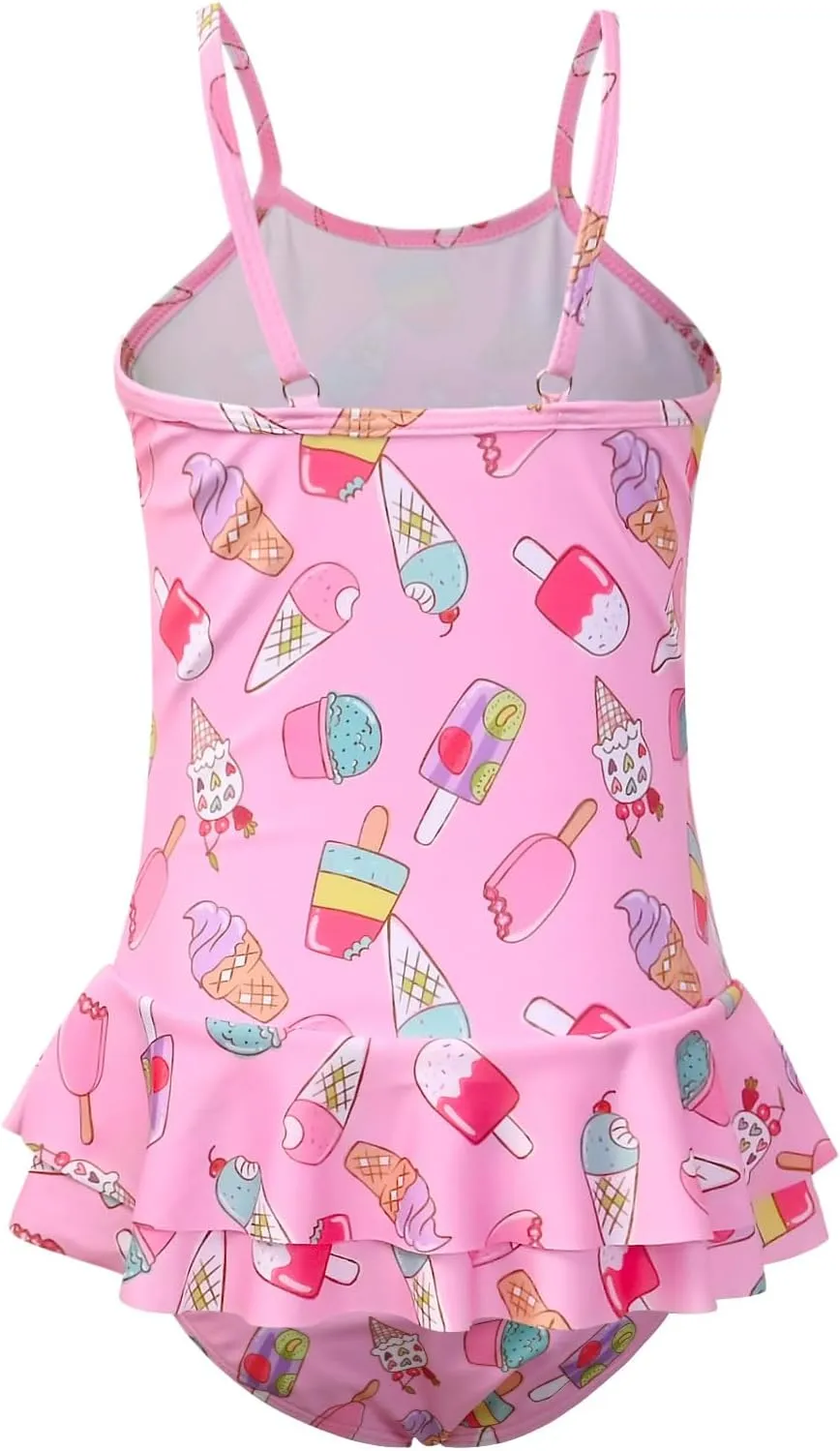 QPANCY One Piece Swimsuits for Girl Ruffle Unicorn Bathing Suits Strap Swimwear