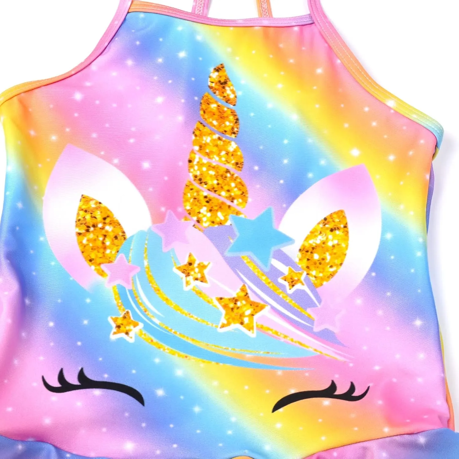 QPANCY One Piece Swimsuits for Girl Ruffle Unicorn Bathing Suits Strap Swimwear