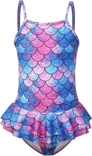 QPANCY One Piece Swimsuits for Girl Ruffle Unicorn Bathing Suits Strap Swimwear