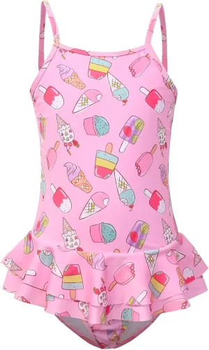 QPANCY One Piece Swimsuits for Girl Ruffle Unicorn Bathing Suits Strap Swimwear
