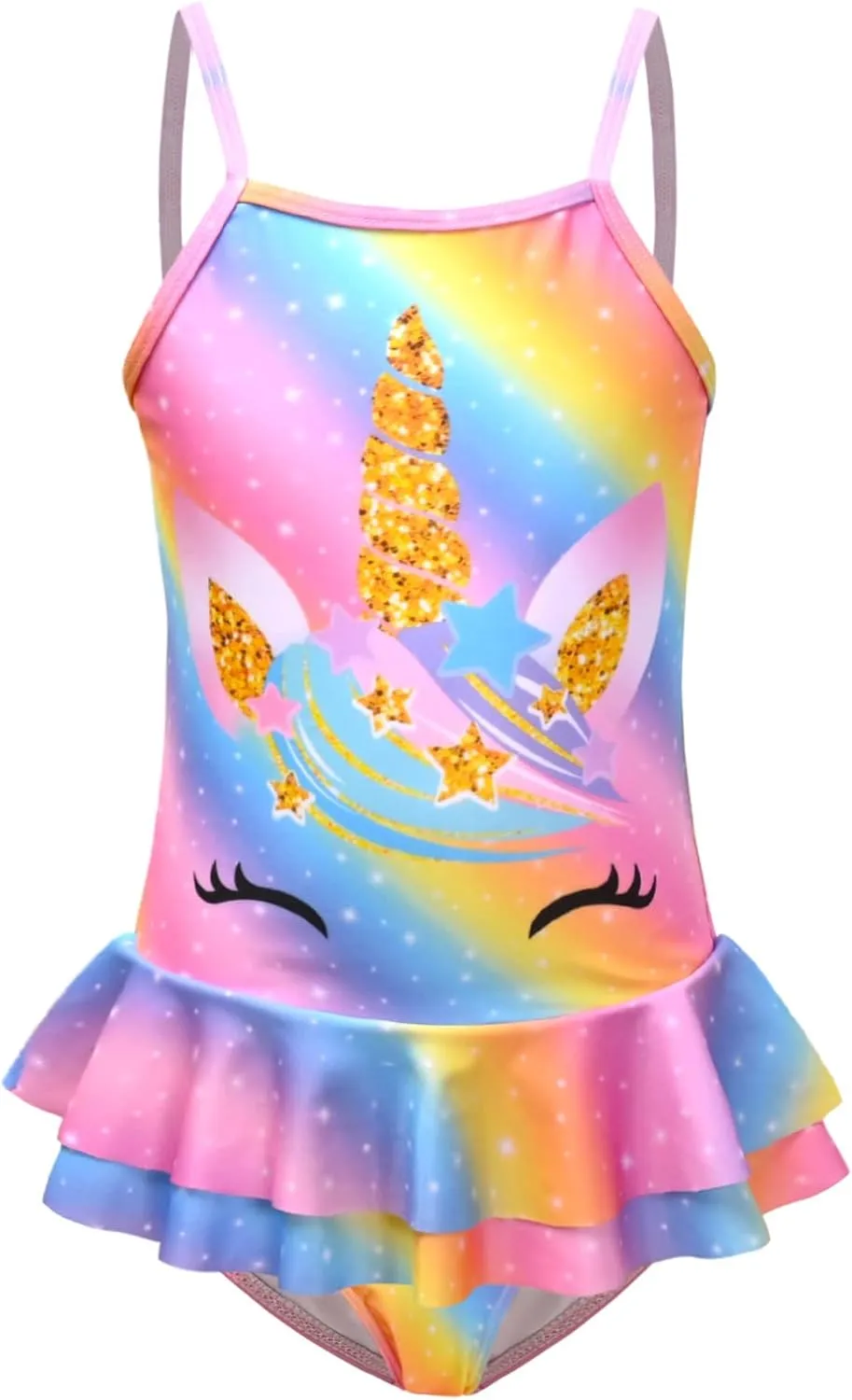 QPANCY One Piece Swimsuits for Girl Ruffle Unicorn Bathing Suits Strap Swimwear