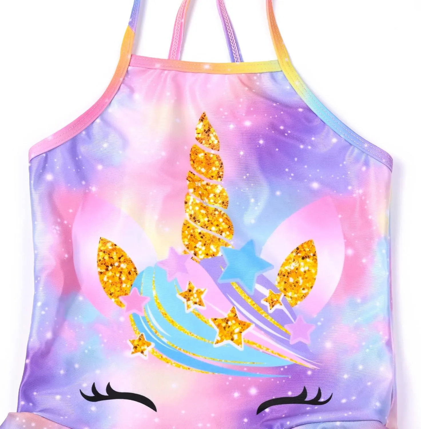 QPANCY One Piece Swimsuits for Girl Ruffle Unicorn Bathing Suits Strap Swimwear