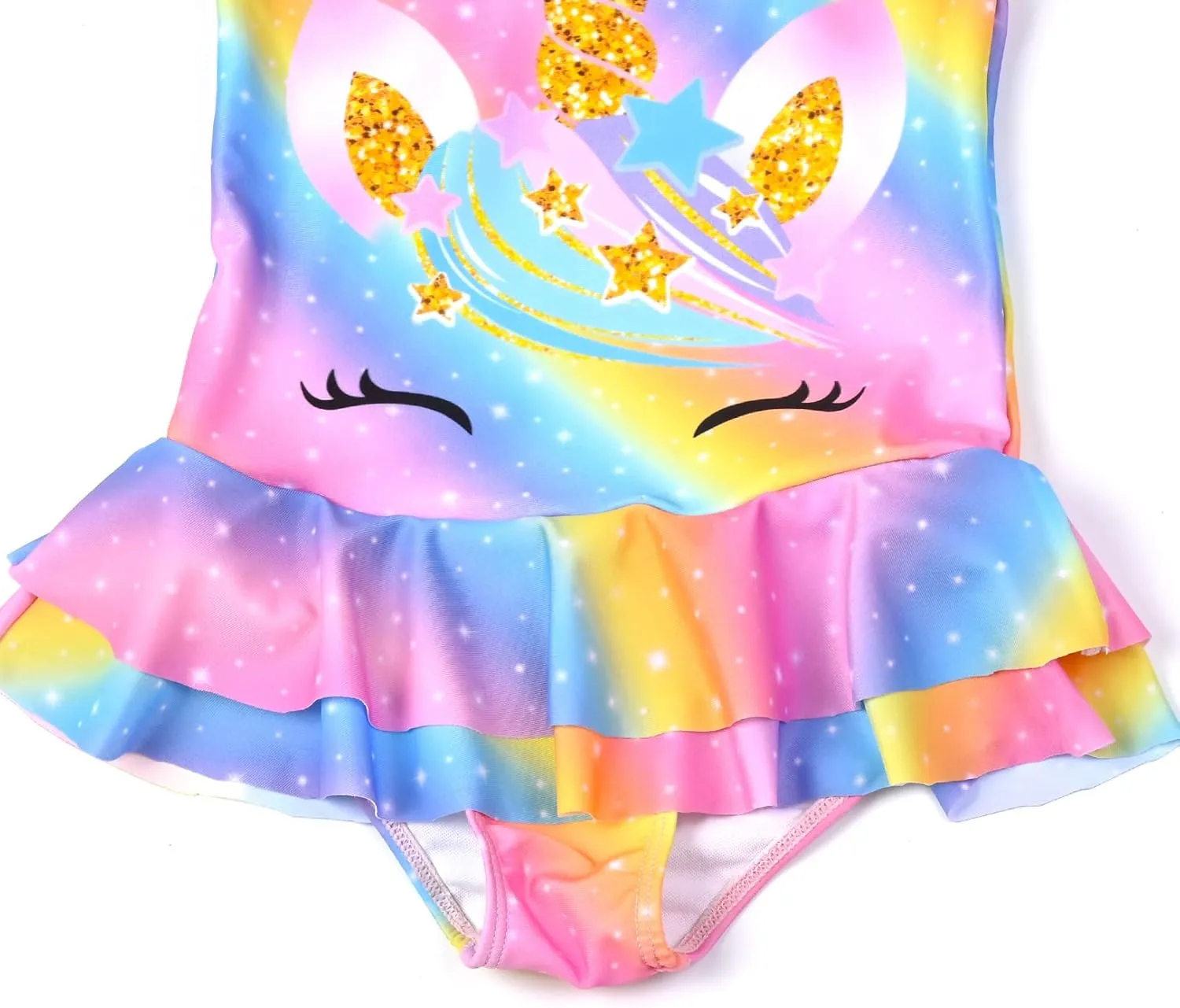 QPANCY One Piece Swimsuits for Girl Ruffle Unicorn Bathing Suits Strap Swimwear