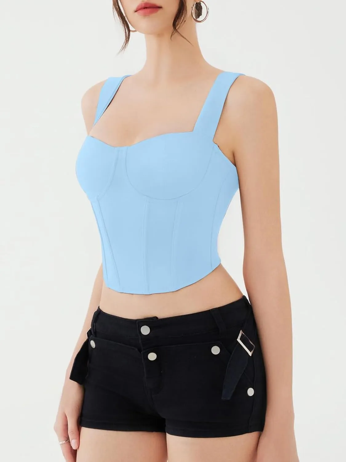 REORIA Womens Sleeveless Sweetheart Neck Bustier Corset Back Zipper Y2K Going Out Crop Tops 2025 Trendy