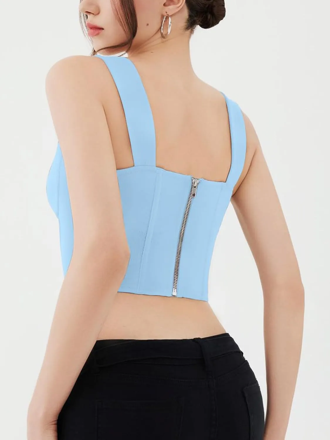 REORIA Womens Sleeveless Sweetheart Neck Bustier Corset Back Zipper Y2K Going Out Crop Tops 2025 Trendy