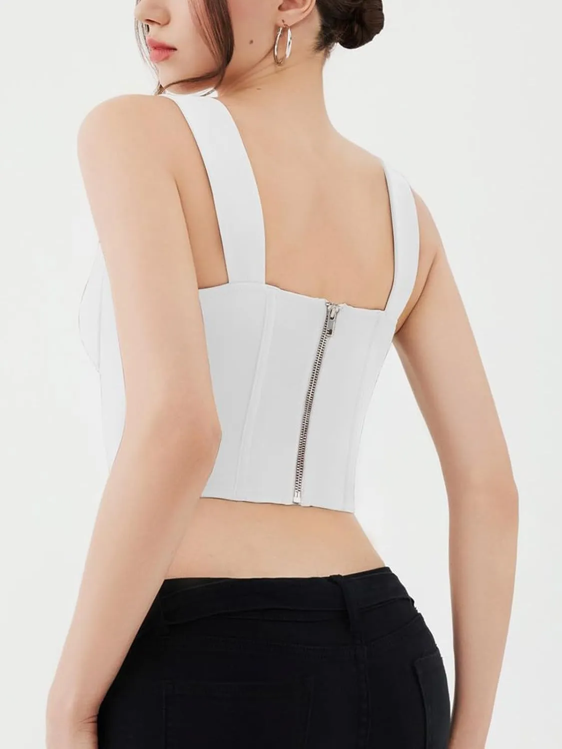 REORIA Womens Sleeveless Sweetheart Neck Bustier Corset Back Zipper Y2K Going Out Crop Tops 2025 Trendy