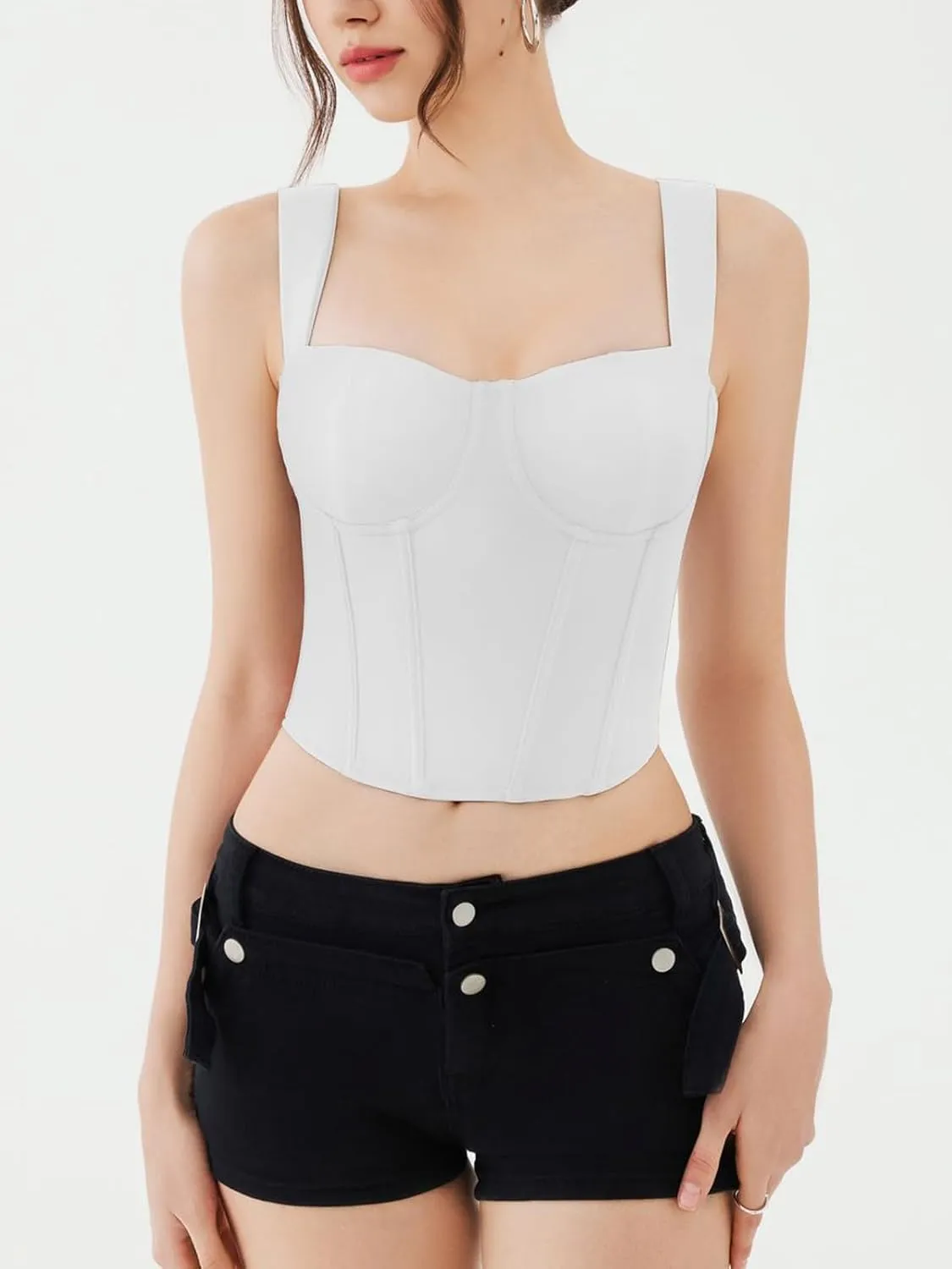 REORIA Womens Sleeveless Sweetheart Neck Bustier Corset Back Zipper Y2K Going Out Crop Tops 2025 Trendy