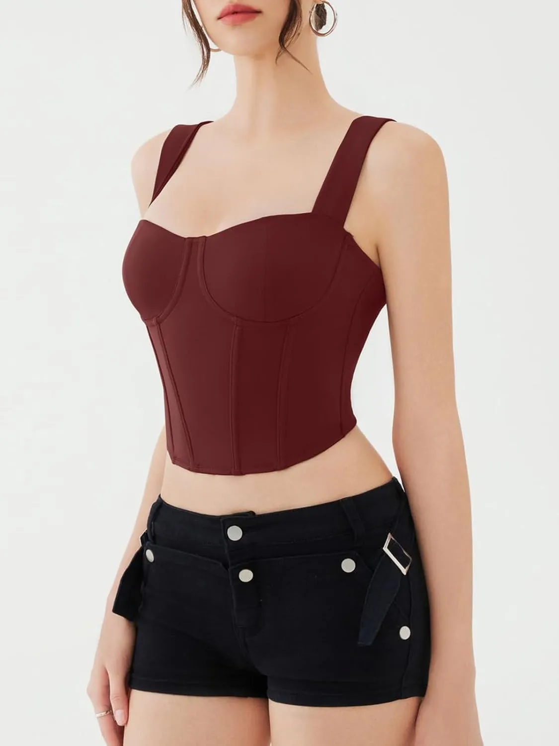 REORIA Womens Sleeveless Sweetheart Neck Bustier Corset Back Zipper Y2K Going Out Crop Tops 2025 Trendy