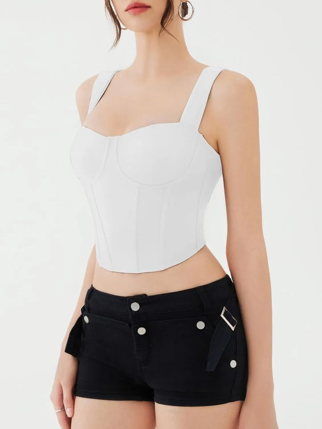 REORIA Womens Sleeveless Sweetheart Neck Bustier Corset Back Zipper Y2K Going Out Crop Tops 2025 Trendy