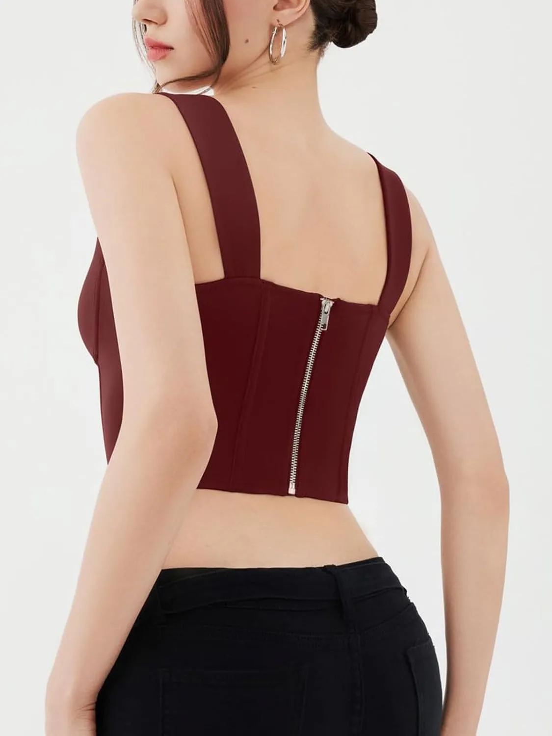 REORIA Womens Sleeveless Sweetheart Neck Bustier Corset Back Zipper Y2K Going Out Crop Tops 2025 Trendy