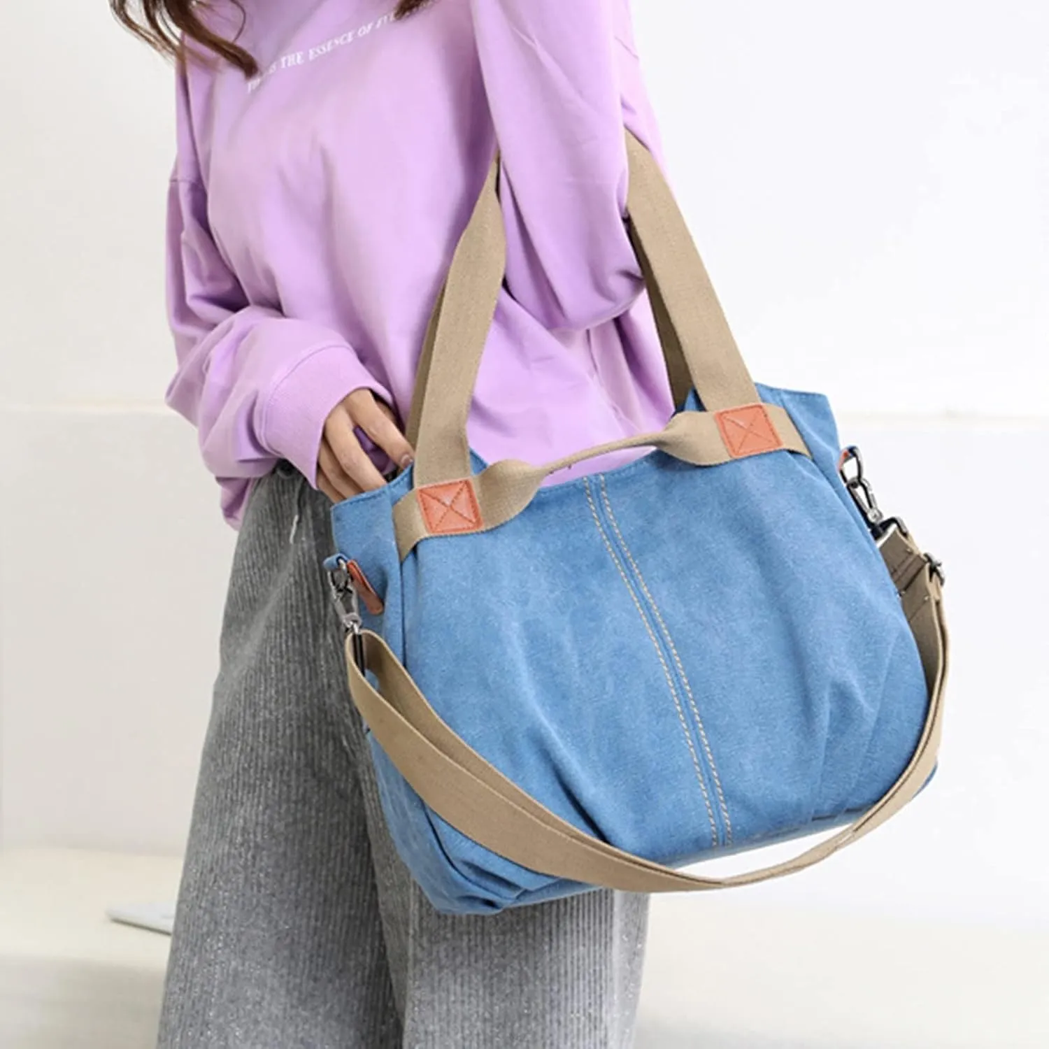 Retro Fashion One Shoulder Crossbody Women's Bag Large Capacity Fashion Handbag Women's Simple Mens (Sky Blue, One Size)