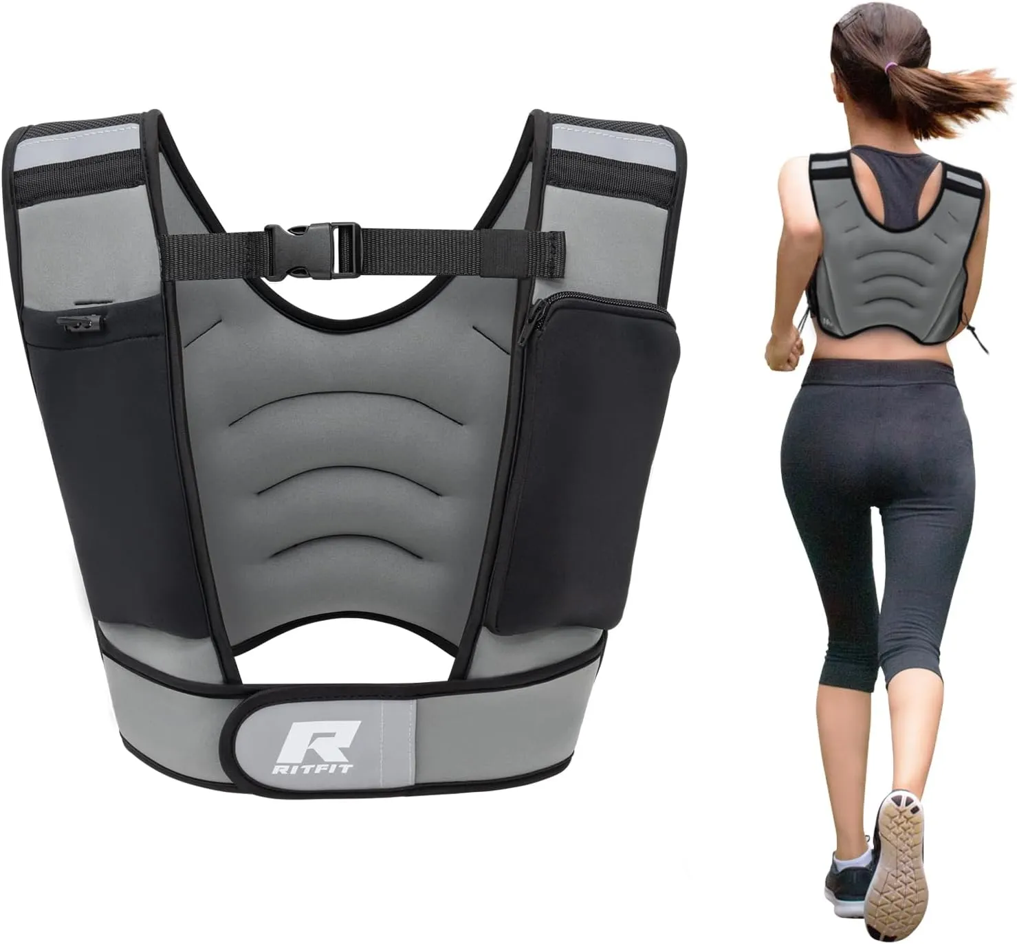 RitFit Weighted Vest 8 10 20 Lbs for Men & Women with Adjustable Straps and Reflective Strips, Body Weight Vest for Strength Training and Muscle Building, Neoprene Fabric