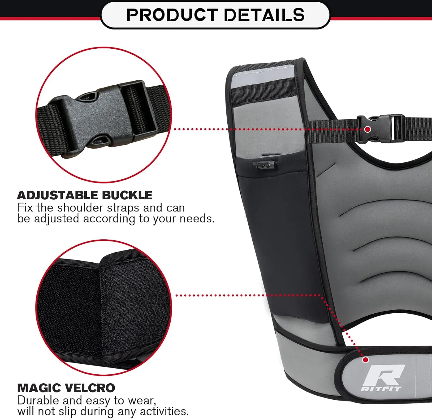 RitFit Weighted Vest 8 10 20 Lbs for Men & Women with Adjustable Straps and Reflective Strips, Body Weight Vest for Strength Training and Muscle Building, Neoprene Fabric