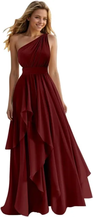 Ruffles Chiffon Bridesmaid Dresses for Women Elegant One Shoulder Wedding Guest Dress Evening Gown