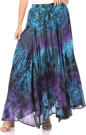 Sakkas Ester Womens Simple Boho Maxi Full Circle Tie-dye Skirt with Elastic Waist