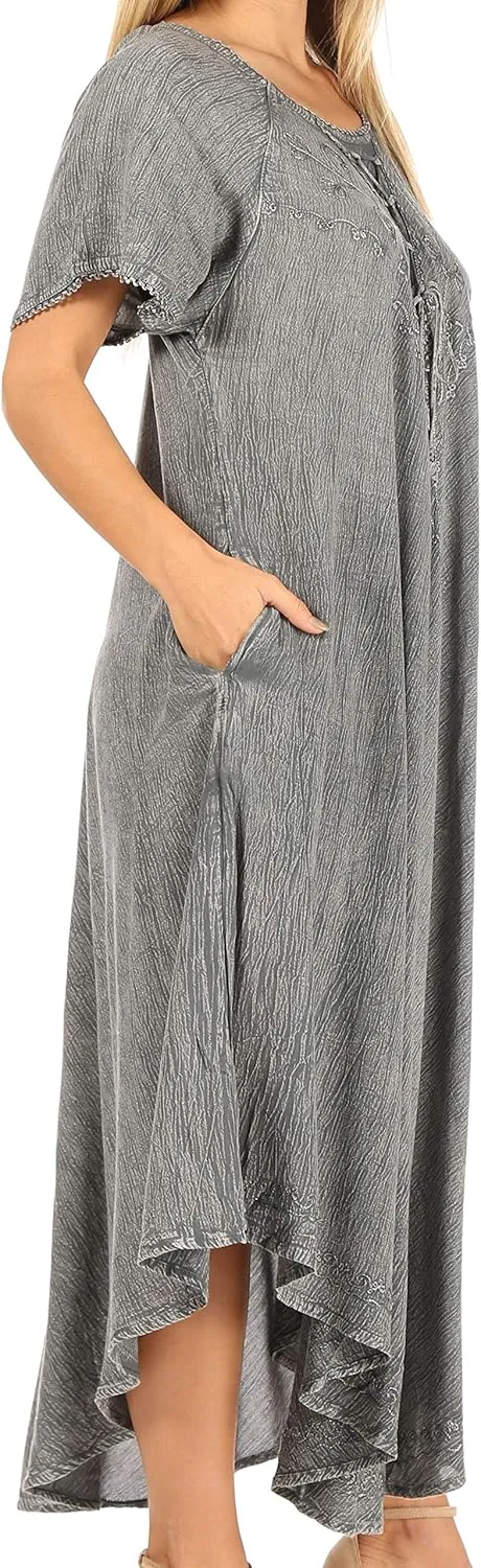 Sakkas Lilia Embroidered Lace Up Bodice Relaxed Fit Maxi Sun Dress